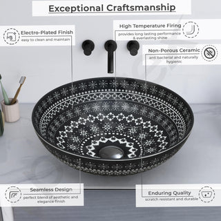 Plantex Ceramic Round Wash Basin for Bathroom/Designer Table Top Washbasin/Countertop Hand Basin for Restaurant/Hotel (15.5x15.5x4.5 Inch - Black & White)