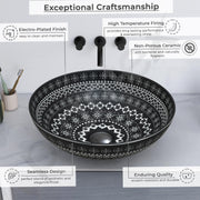 Plantex Ceramic Round Wash Basin for Bathroom/Designer Table Top Washbasin/Countertop Hand Basin for Restaurant/Hotel (15.5x15.5x4.5 Inch - Black & White)