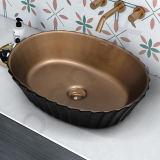 Plantex Ceramic Washbasin for Bathroom/Tabletop Wash Basin/Countertop Vessel Sink for Home/Office/Hotel (Black & Red Copper - 19.5 x 15 x 5.5 Inch)