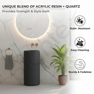 Plantex Acrylic Resin & Quartz Pedestal Basin for Bathroom/One Piece Pedestal Free Standing Round Wash Basin for living Room/Hotel (Grey)