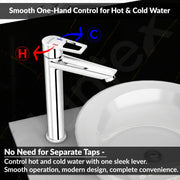 Plantex Single Lever Basin Mixer Tap/Pure Brass Pillar Tap for Wash Basin/Hot and Cold Water Tap for Basin/Long Body Water Tap - Pack of 1 (Chrome, 3227)