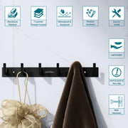 Plantex Aluminum Hook Rail with L-Shape Hooks for Walls of Bathroom/Kitchen–Hook Rail Bar for Clothes/Towel/Keys-Pack of 2 (6 Hooks, Black)