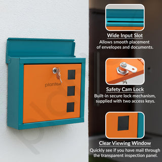Plantex GI Steel Letter Box/Complaint Box/Small Suggestion Box for Office/Post Box for Home/Wall Mount Mail Box - (Green & Orange)