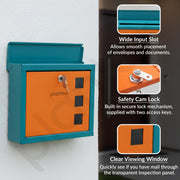 Plantex GI Steel Letter Box/Complaint Box/Small Suggestion Box for Office/Post Box for Home/Wall Mount Mail Box - (Green & Orange)