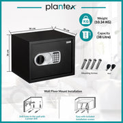 Plantex 38 Litres Safe Locker for Home/Safety Locker Box with Electronic Keypad & Emergency Keys/Master & User Code Access with LED Light/Emergency Key/2 Years Warranty By Plantex - (Black)