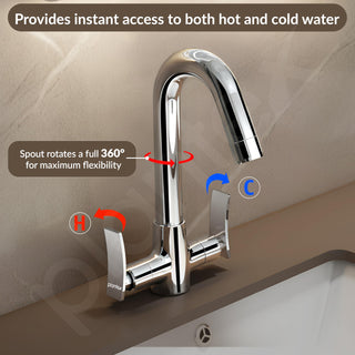 Plantex Mixer Tap for Bathroom/Wash Basin Tap Hot and Cold/Bathroom Accessories/Water Tap/Sink Tap for Wash Basin (Star, Chrome)
