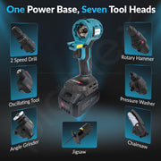 Plantex 21V Brushless - Mainframe Multi-Power Tool with Battery and Charger/7in1 Function/Variable Speed up to 24000 RPM Multi-Head Power Tool - (Tools Not Include) (Blue & Black)