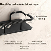 Plantex Self Adhesive Bathroom Shelf/Stainless Steel Bathroom Shelf Rack/Wall Shelf for Bathroom/Bathroom Organiser without Drill/Bathroom Accessories Set- Pack of 1 (12x5 inches, Black)