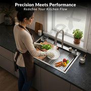 Plantex Kitchen Sink for Home/304 Grade Stainless Steel Waterfall Kitchen Sink with Anti-Scratch Design/Sink with Pull-Down Faucet - (30x18x10 Inch, Matt)