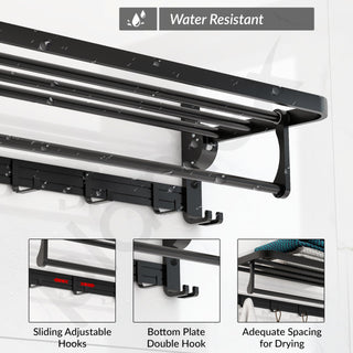 Plantex Aluminium Folding Towel Rack with Swivel Towel Rod/Towel Hanger for Bathroom/Towel Hanger with Hooks/Bathroom Accessories (24 Inch) Black