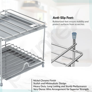 Plantex Matka Stand/Stainless Steel 2-Tier Matka Stand for Kitchen/Square Water Pot with Tray - 8 X 7.5 inch (Chrome)