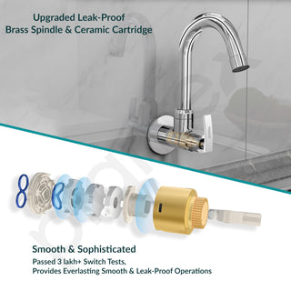 Plantex Pure Brass Kitchen Sink Tap with 360° Extended Swivel Spout with Water Saving Aerator/Sink Tap for Kitchen Basin with Brass Wall Flange-7 Year Warranty by Plantex (COL-1010- Chrome)