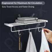 Plantex Smero Pure Brass 24 inch Towel Rack for Bathroom/Towel Stand/Hanger/Towel Holder/Towel Bar/Bathroom Accessories - Arrete (Chrome)