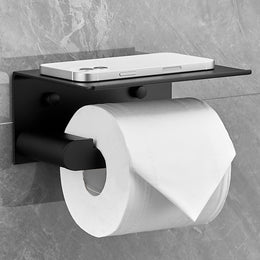 Plantex Space Aluminium Toilet Paper Holder with Mobile Stand/Tissue Paper Roll Holder/Toilet Roll Holder for Bathroom Accessories (Black)