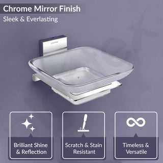 Plantex 304 Grade Stainless Steel Soap Dish/Glass Soap Holder/Soap Storage for Bathroom/Bathroom Accessories - Crystal (Chrome)