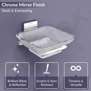 Plantex 304 Grade Stainless Steel Soap Dish/Glass Soap Holder/Soap Storage for Bathroom/Bathroom Accessories - Crystal (Chrome)
