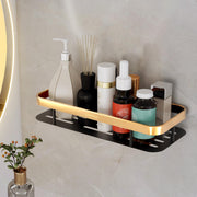 Plantex Self Adhesive Bathroom Shelf/Bathroom Shelf for Wall Adhesive/Aluminium Wall Mounted Rack for Kitchen with Golden Railing and Magic Stickers-(12x5 inches, Gold & Black)