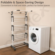Plantex Cloth Stand for Drying Clothes/GI Steel Cloth Stand/Cloth Drying Stand with 4 Hangers/Movable Cloth Rack (White & Gray) Clofera Jumbo