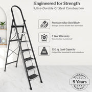 Plantex 7 Step Ladder-Foldable Steel -Wide Anti Skid Steps/5-Year Manufacturer Warranty(Grey & White)