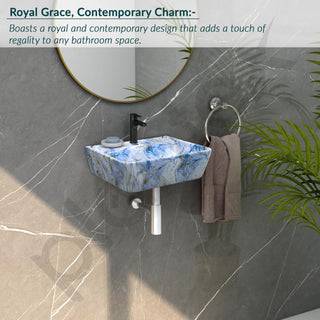 Plantex Wallmount Basin for Bathroom/Designer Ceramic Wall Hung Hand Wash Basin/Rectangle Countertop Wash Basin/Home/Office (Blue - 17.5 x 14 x 5 Inch)
