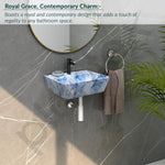Plantex Wallmount Basin for Bathroom/Designer Ceramic Wall Hung Hand Wash Basin/Rectangle Countertop Wash Basin/Home/Office (Blue - 17.5 x 14 x 5 Inch)
