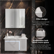 Plantex Wall Mount Vanity Cabinet with Washbasin and Mirror/Rectangular Basin with Cabinet for Bathroom - (Lunovia - 800, Grey)