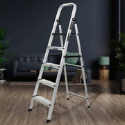 Plantex Big Foot 5 Step Foldable Aluminium Ladder/Step Ladder for Home Use with Wide Anti-Slip Steps and Secured Joints/5-Year Manufacturer Warranty(Black & Silver)