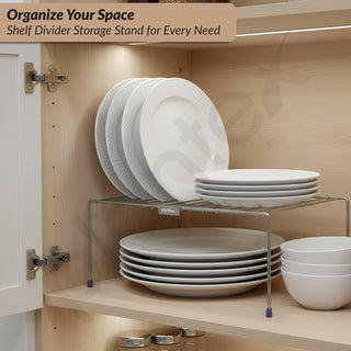 Plantex Stainless Steel Stoarge Rack/Shelf Divider for Kitchen/Storage Rack for Cabinet/Plate Stand/Dish Rack (Chrome)