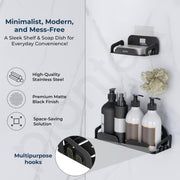 Plantex Self Adhesive Corner Shelf for Bathroom Wall/Stainless Steel Bathroom Organiser/Soap Dish/Side Corner Shelf- (Black, Combo)