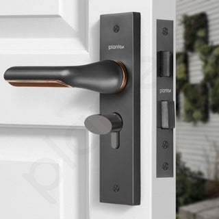 Plantex Heavy-Duty Door Lock Set - Main Door Lock Handle Set/Mortise Lock with 3 Keys, Brass Lock Body & Cylinder (8121 - Grey & PVD Choco)