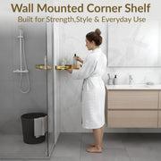Plantex Bathroom Corner Rack for Wall/Stainless Steel Shelf for Bathroom Corner with Railings/Bathroom Accessories Holder (12x12 inches, PVD Gold & Black)