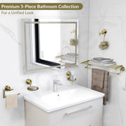 Plantex 304 Grade Stainless Steel Bathroom Accessories Set of 5 - Towel Stand/Napking Holder/Soap Holder/Toothbrush Holder/Robe Hanger - Skyllo (Brass Antique)