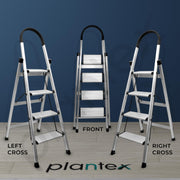 Plantex Surestep 4 Step Aluminum Ladder for Home/Non-Slip Wide-Step Foldable Ladder with Knee Guard, PVC Shoes and Cross Bars (Anodize-Silver)