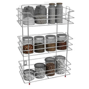 Plantex Stainless Steel Stand for Kitchen Storage Rack/3-Tier Kitchen Stand Organiser/Multipurpose Wall Mount Kitchen Rack (Chrome Finish, Tiered Shelf)