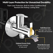 Plantex AQ-1408 Pure Brass 2-Way Angle Valve Tap/Angle Cock for Bathroom/Stop Cock With Brass Wall Flange & Teflon Tape (Mirror-Chrome Finish)
