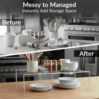 Plantex Stainless Steel Multipurpose Expandable Dish Rack/Expandable Storage Shelves for Kitchen Cabinets/Plate Stand/Utensil Rack(Chrome-Silver)