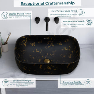 Plantex Ceramic Black Wash Basin for Bathroom/Hand Wash Sink/Countertop Basin/Tabletop Washbasin For Living Room (18x13x5 Inch - Marble Finish)