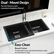 Plantex Kitchen Sink/UV Protected Quartz Sink for Kitchen/Double Bowl Sink with Coupling and Hose Pipe (Charcoal Black - 37x18inch)