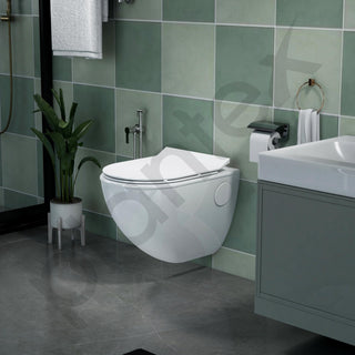 Plantex Platinum Ceramic Commode for Toilet/Rimless Wall Hung Western Toilet/Bathroom Commode With Soft Closing Toilet Seat - P Trap (White)