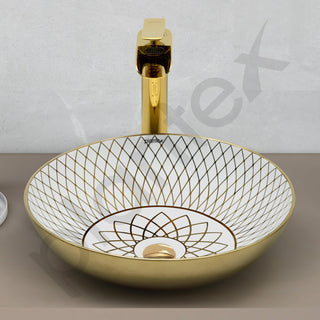 Plantex Table Top Wash Basin For Bathroom/Designer Ceramic Basin/Countertop Vessel Sink Basin - Indo-European Collection (NC-664, 16 x 16 x 5 Inch)