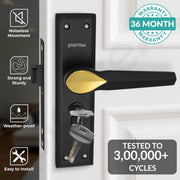 Plantex Door Handle Lock/Main Door Lock Set/6-Lever Lock Mechanism Mortise Lock with 3 Keys/Brass Lock Body & Cylinder (PTP-07, Black & Gold)