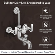 Plantex Pure Brass 3 in 1 Wall Mixer for Bathroom with L-Bend Provision for Overhead and Hand Shower/Mixer Tap for Bathroom with Water Saving Nozzle and Brass Wall Flange (COL-1019-Chrome)