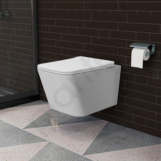 Plantex Imported Italica Ceramic Wall Hung Commode Toilet/Rimless Western Toilet/Washdown Commode with Soft Closing Toilet Seat - P Trap (Square - Matt White)
