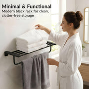 Plantex Towel Rack for Bathroom/Space Aluminium Towel Holder/24 Inch Towel Hanger/Bathroom Accessories - Pack of 1 (Black)