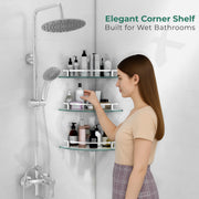 Plantex Premium Frosted Glass Corner/Shelf for Bathroom/Wall Shelf/Storage Shelf - (12x12 in,Chrome-Pack of 3)