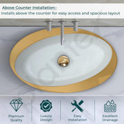 Plantex Ceramic Washbasin/Designer Basin for Bathroom/Oval Tabletop Basin/Countertop Vessel Sink for Home/Office/Restaurant (Gold & White - 24 x 14 x 10 Inch)