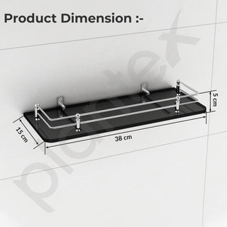 Plantex Heavy Duty Black Glass Shelf for Bathroom/Kitchen Wall Shelf/Living Room Glass Shelf, Polished (15x6 Inches - Pack of 2)