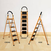 Plantex Premium GI 6-Step Ladder for Home/Foldable Steel Ladder - Wide Anti Skid Step Ladder -All Weather Resistant(Yellow)
