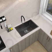 Plantex Stainless Steel Handmade Kitchen Sink/Single Bowl Sink For Kitchen With Drain Rack and Coupling and Waste Pipe/Undermount/Topmount (Black- 24X18 Inches)
