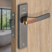 Plantex Heavy Duty Door Lock ÃƒÂ¢Ã¢â€šÂ¬Ã¢â‚¬Å“ Bathroom Door Lock/Mortise 8inch Keyless Plate Handle Set for Home/Bathroom/Store Room/Balcony/Office with Baby Latch (8114, Satin Black & PVD Choco)